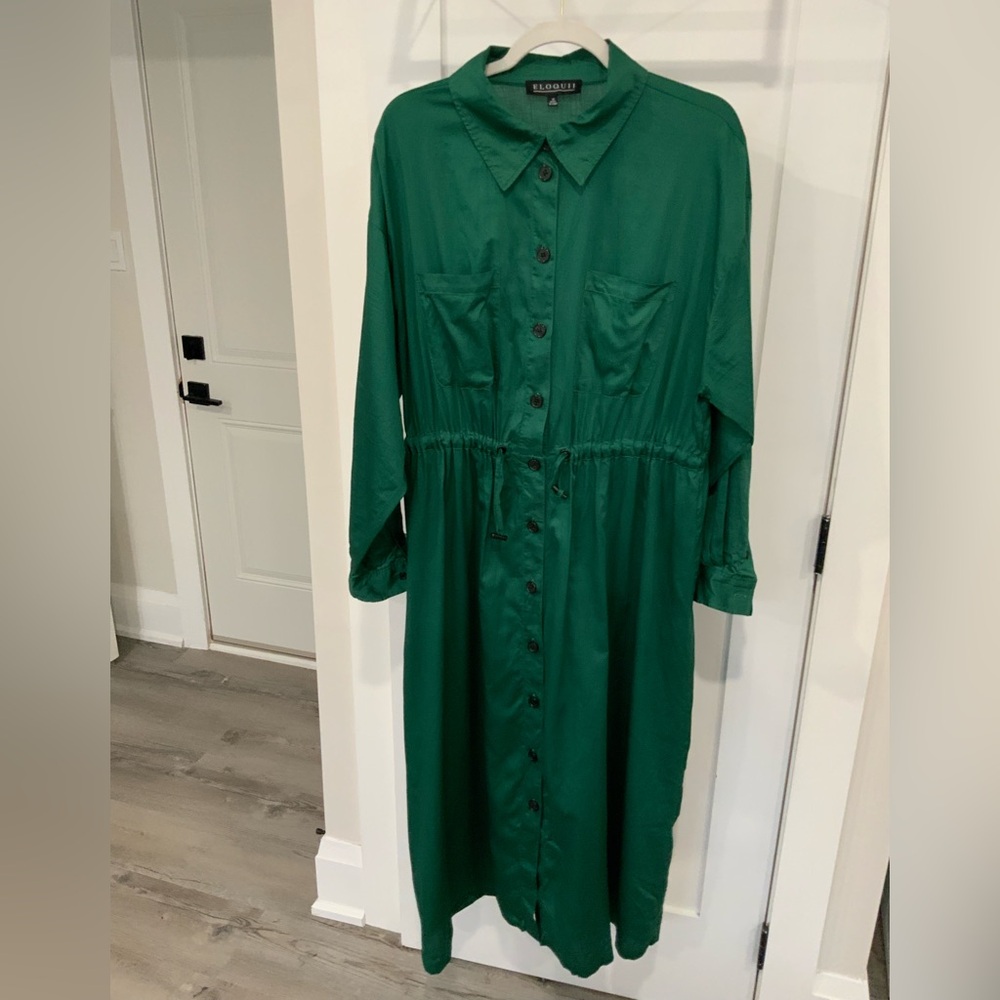 ELOQUI Green Button-Up Shirt Dress